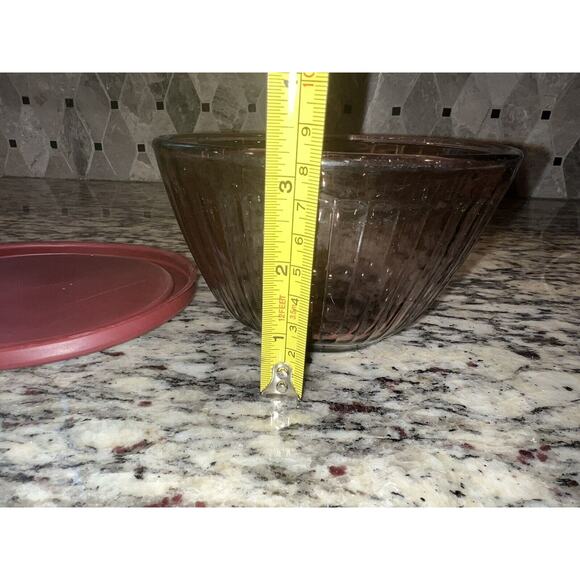Pyrex 7401-S Cranberry Scultped Ribbed Mixing Bowl and Lid Glass 7401-PC - Picture 6 of 9